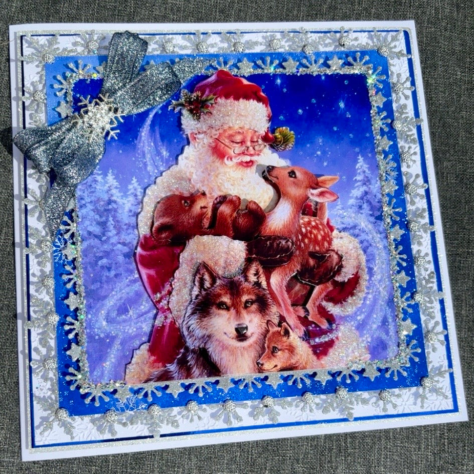 Luxury Santa & Woodland Animals Christmas Card – 21cm