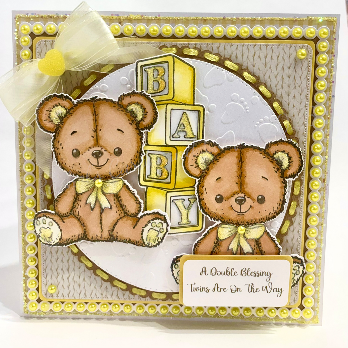 Luxury Handmade Twins Baby Teddy Card