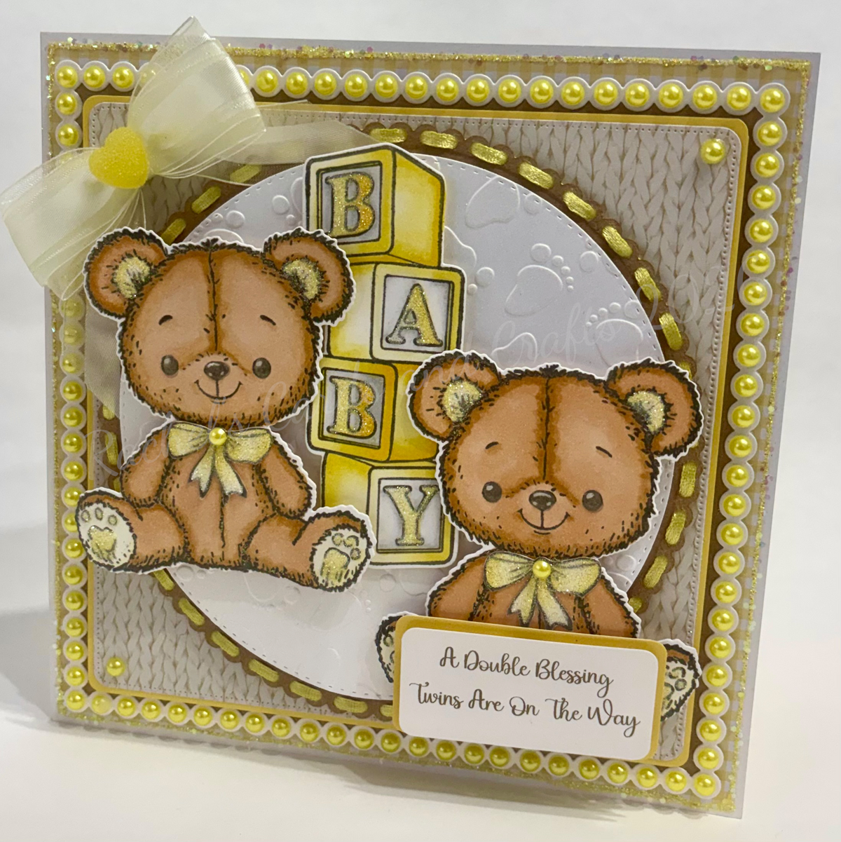 Luxury Handmade Twins Baby Teddy Card