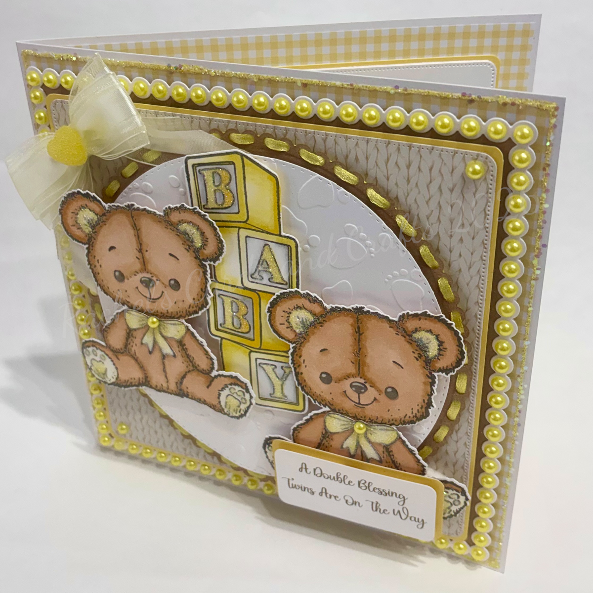 Luxury Handmade Twins Baby Teddy Card