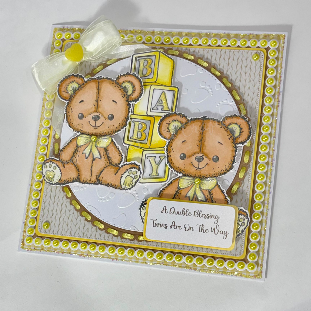 Luxury Handmade Twins Baby Teddy Card