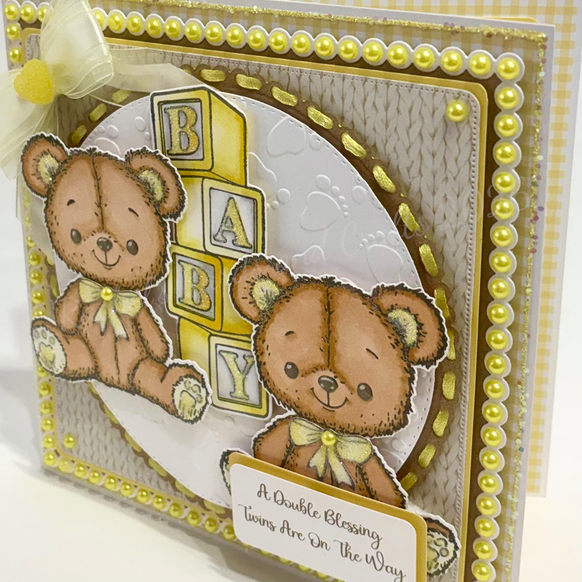 Luxury Handmade Twins Baby Teddy Card