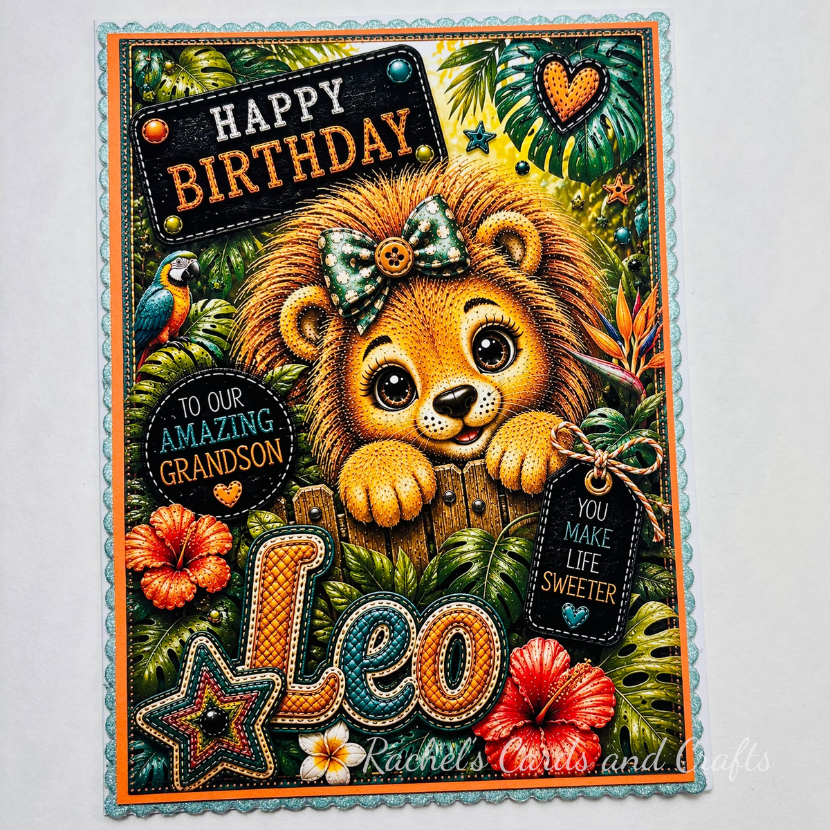 Personalised Lion Birthday Card for Grandson Leo - Ready to post
