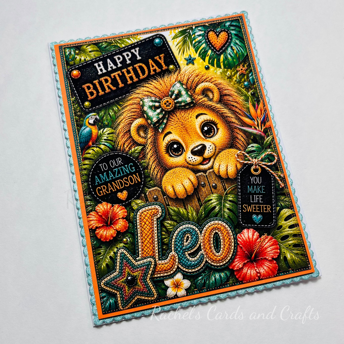 Personalised Lion Birthday Card for Grandson Leo - Ready to post