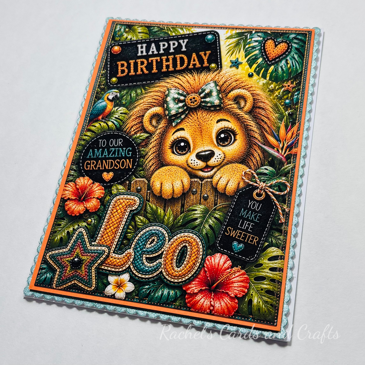 Personalised Lion Birthday Card for Grandson Leo - Ready to post