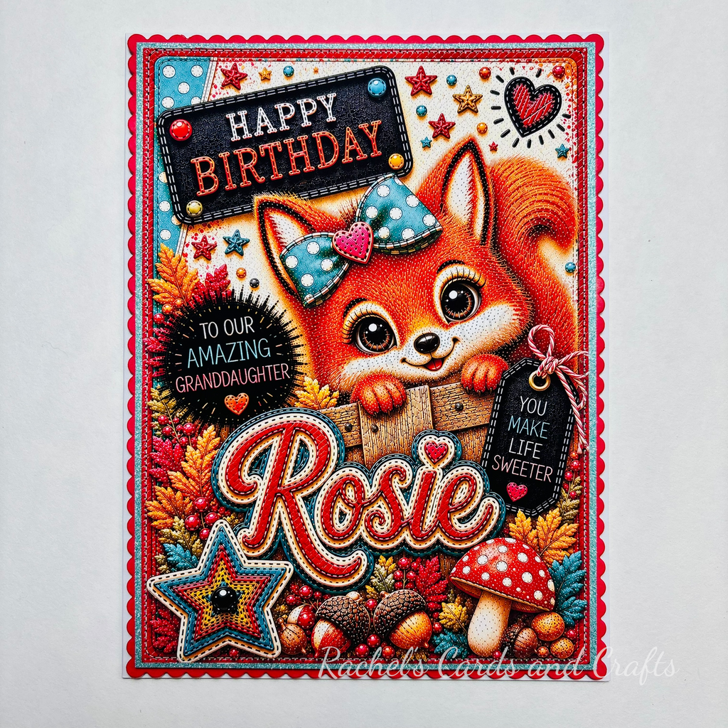 Personalised Quirky Squirrel Birthday Card for Granddaugher Rosie - Ready to Post