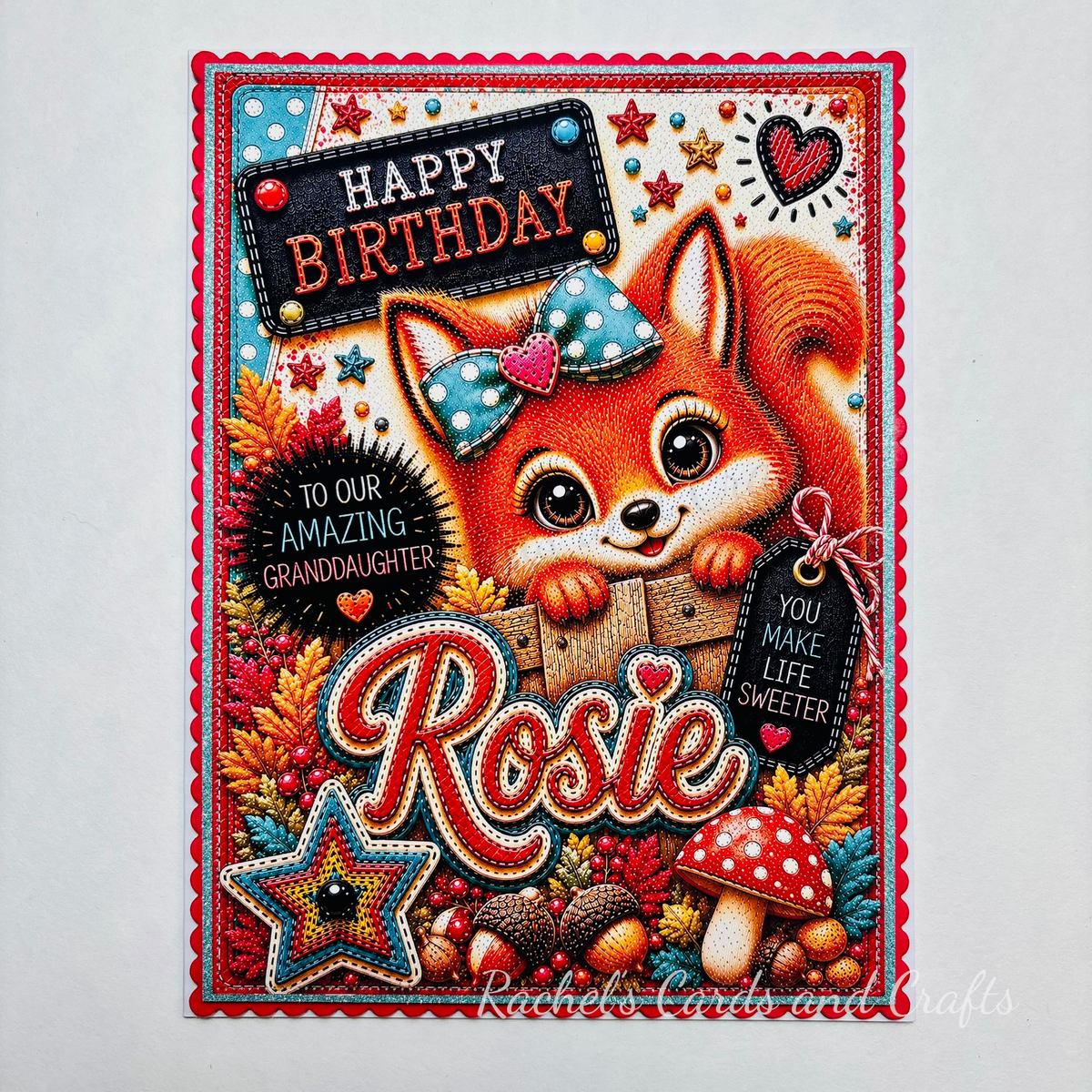 Personalised Quirky Squirrel Birthday Card for Granddaugher Rosie - Ready to Post