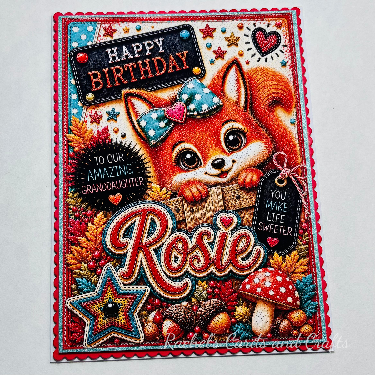 Personalised Quirky Squirrel Birthday Card for Granddaugher Rosie - Ready to Post