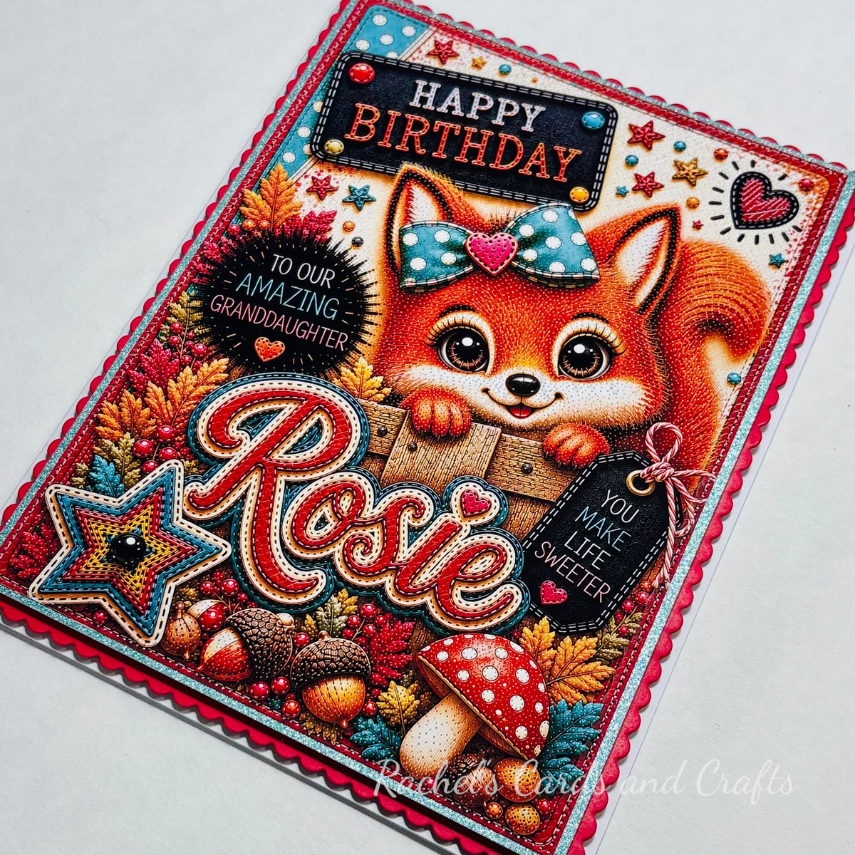 Personalised Quirky Squirrel Birthday Card for Granddaugher Rosie - Ready to Post
