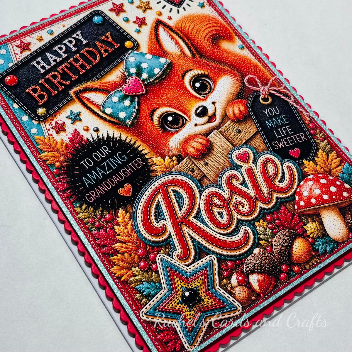 Personalised Quirky Squirrel Birthday Card for Granddaugher Rosie - Ready to Post