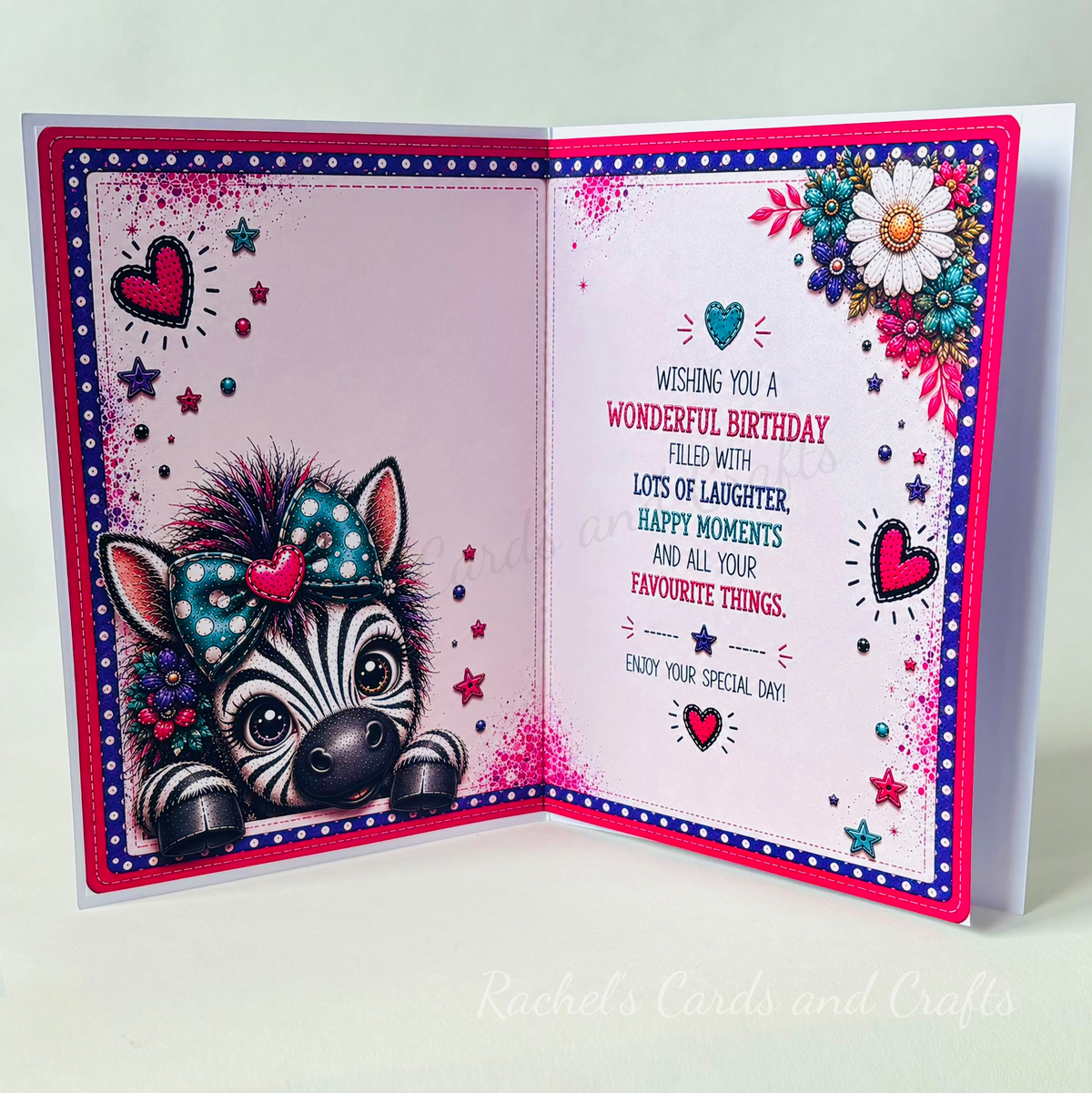 Personalised Quirky Zebra Birthday Card for Niece Katie - Ready to Post