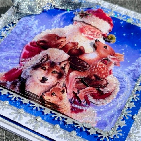 Luxury Santa & Woodland Animals Christmas Card – 21cm