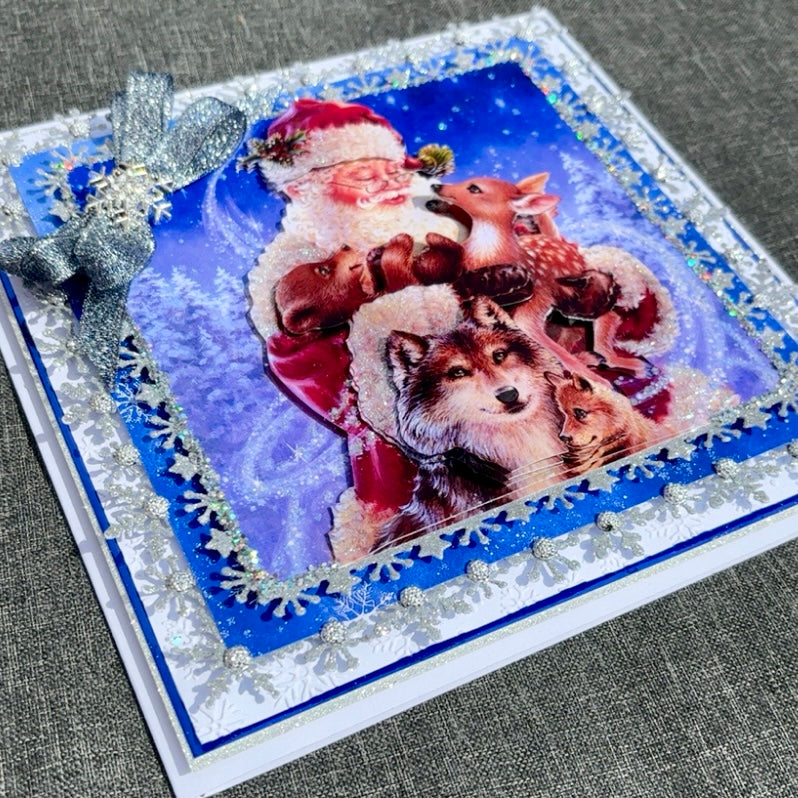 Luxury Santa & Woodland Animals Christmas Card – 21cm