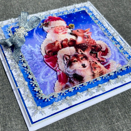 Luxury Santa & Woodland Animals Christmas Card – 21cm