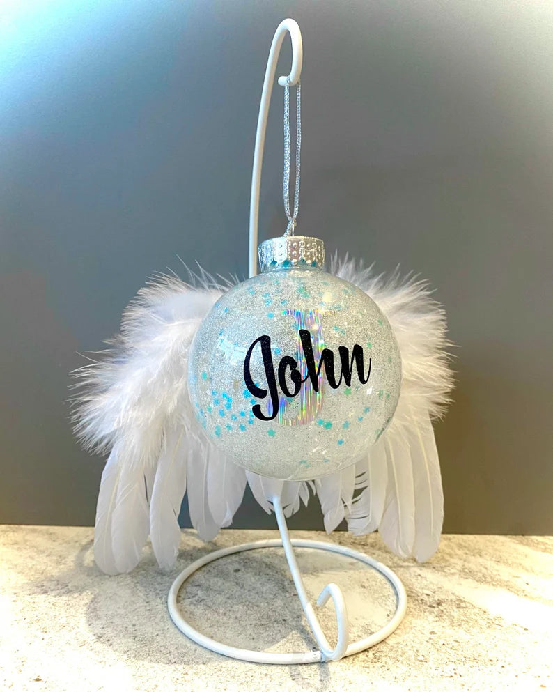 Personalised Angel Wings Memorial Bauble