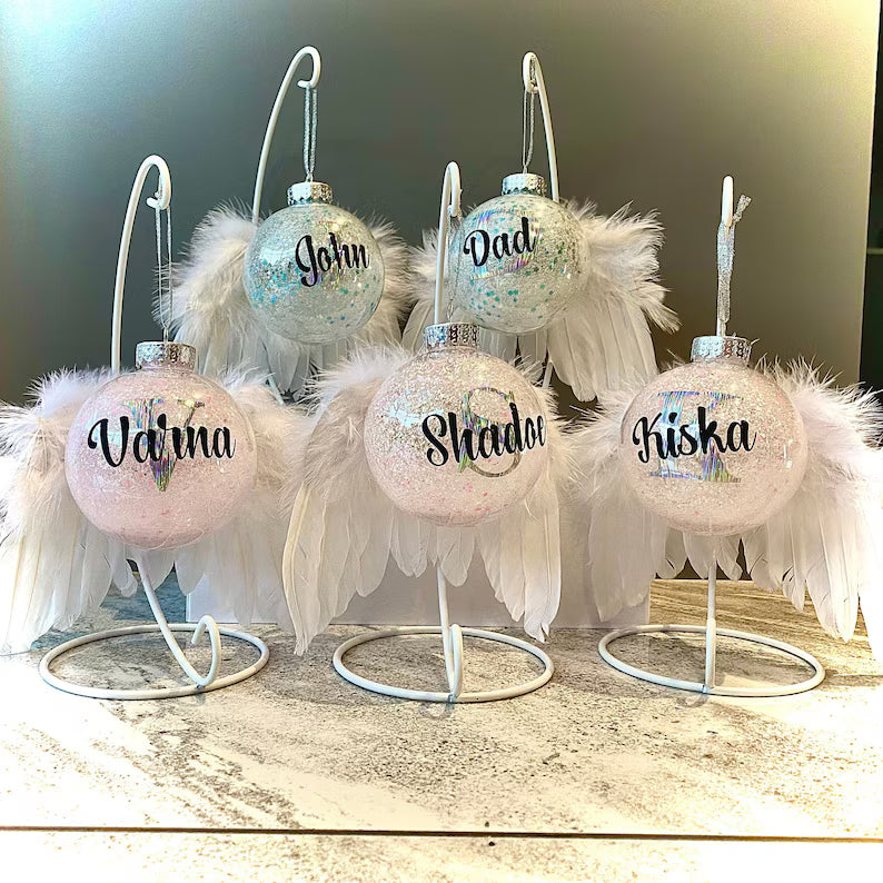 Personalised Angel Wings Memorial Bauble