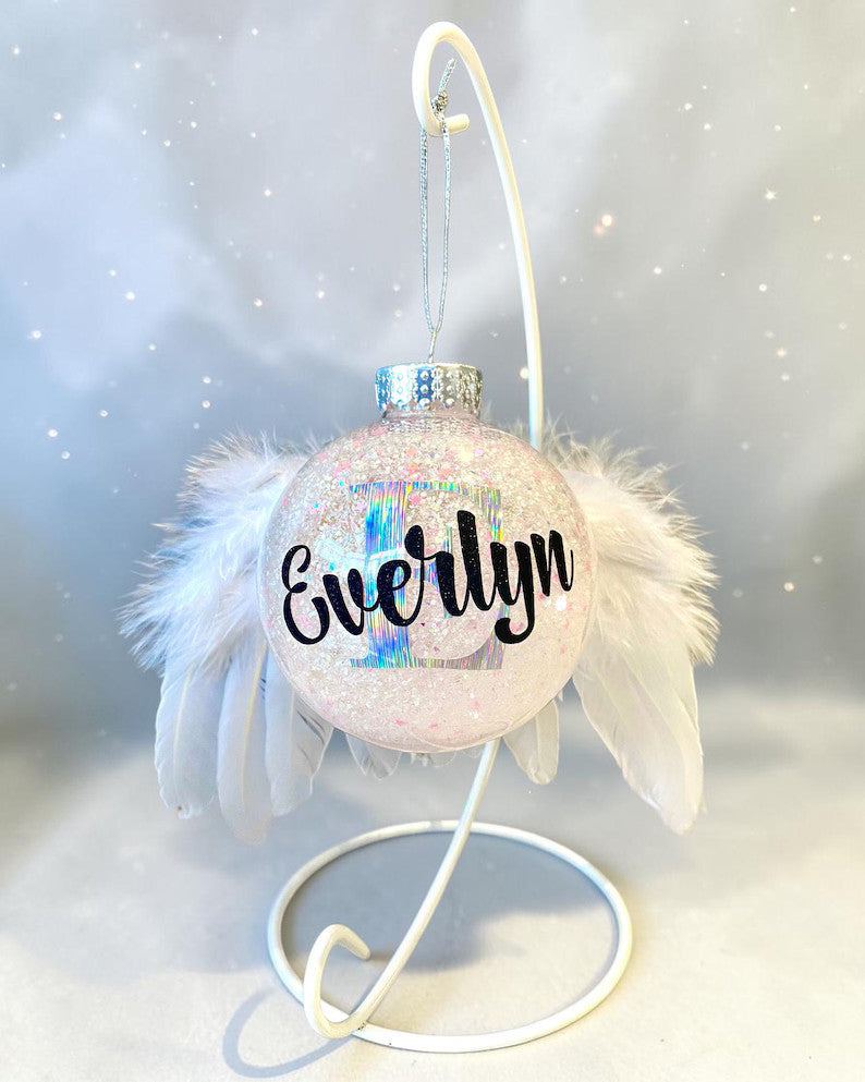 Personalised Angel Wings Memorial Bauble