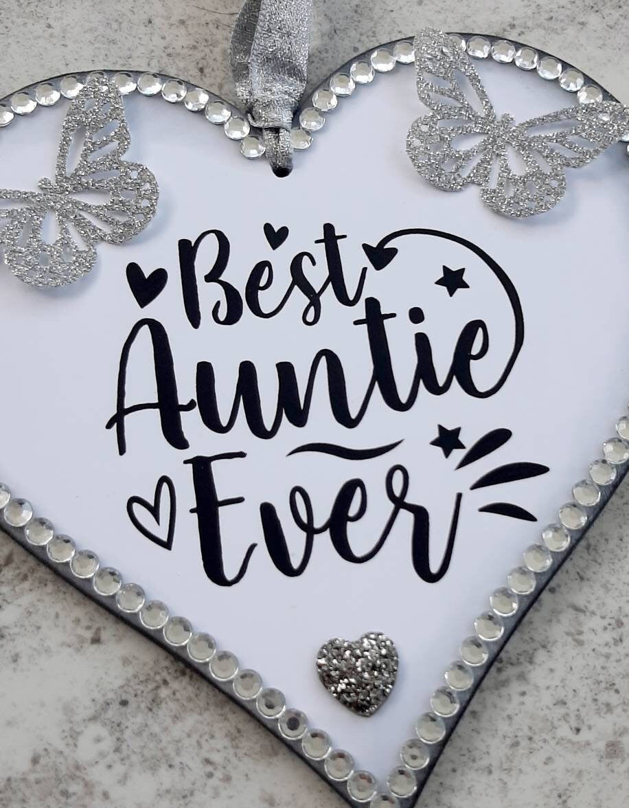 Best Auntie Ever Handmade Hanging Heart Plaque