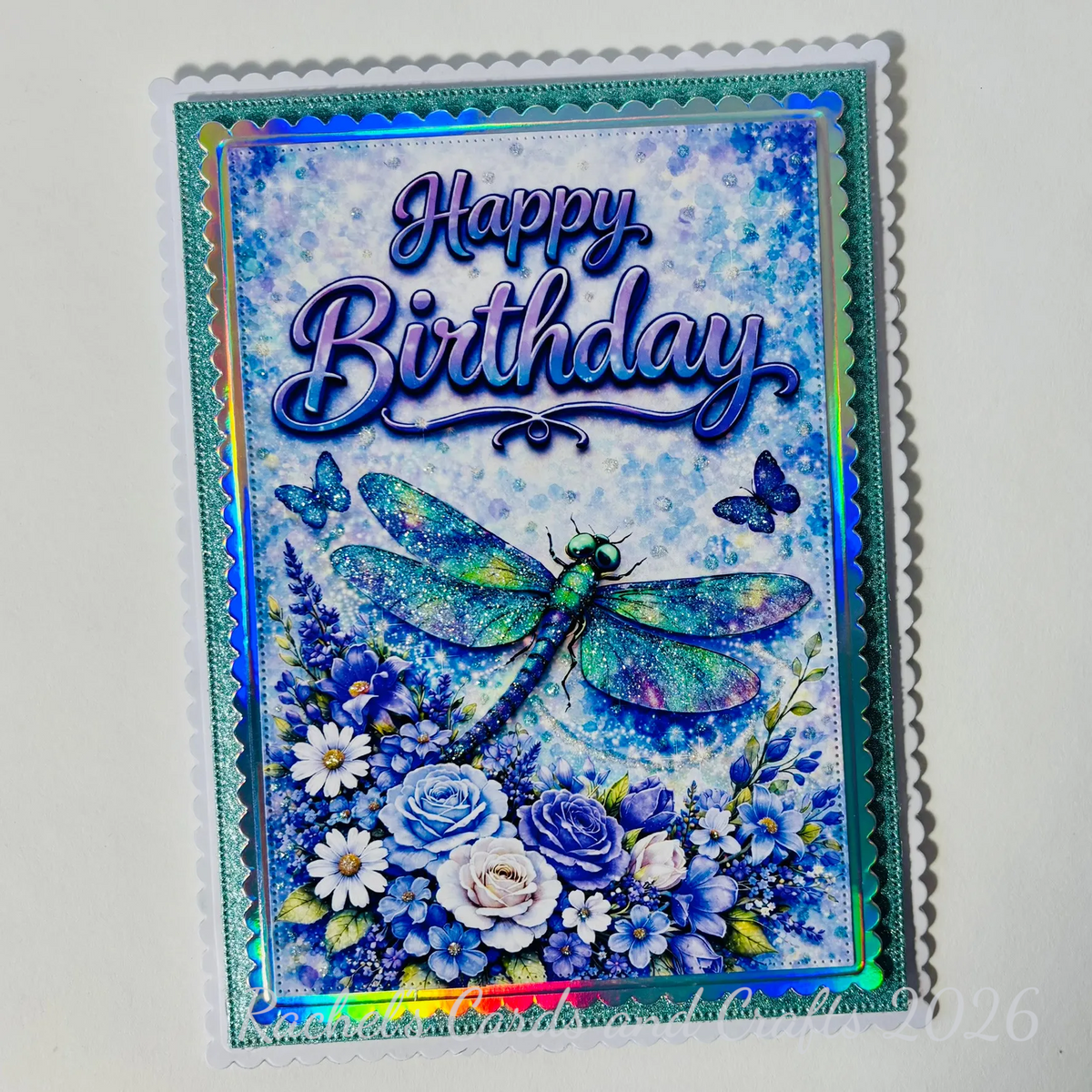 Dragonfly Birthday Card – Handmade Glitter & Holographic Birthday Card