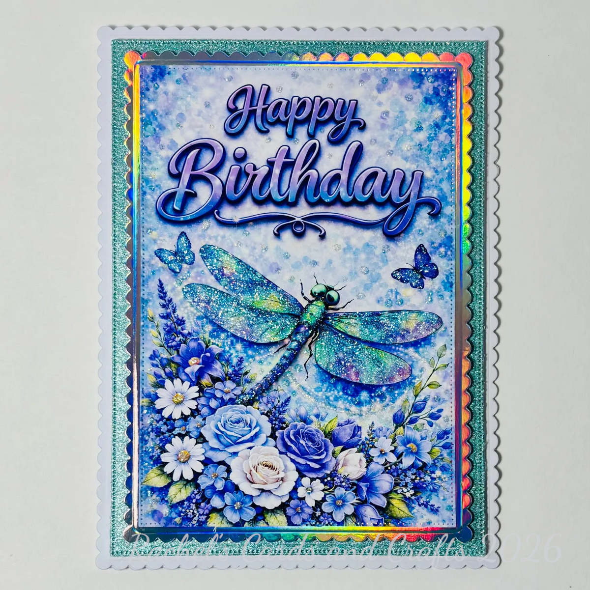 Dragonfly Birthday Card – Handmade Glitter & Holographic Birthday Card