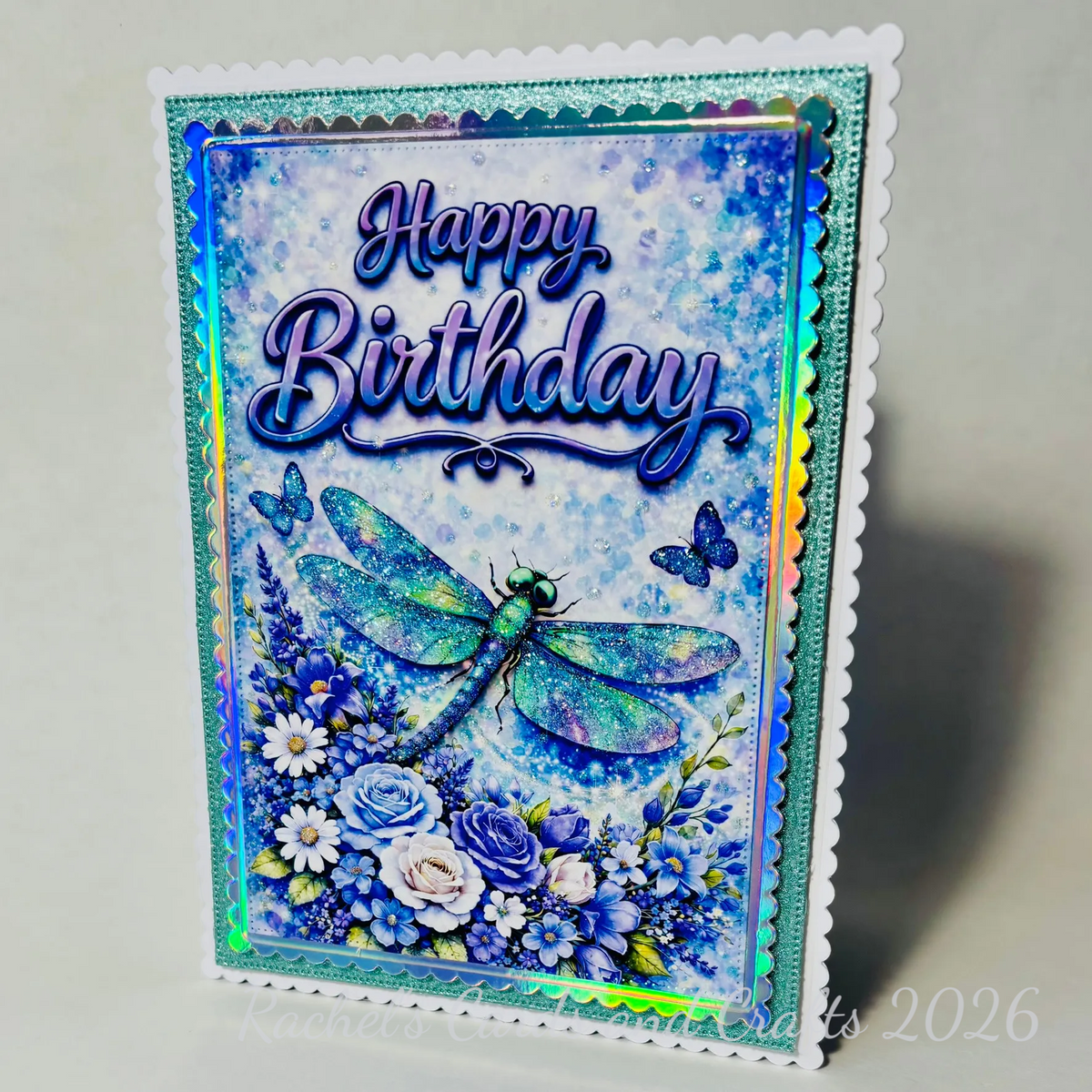 Dragonfly Birthday Card – Handmade Glitter & Holographic Birthday Card