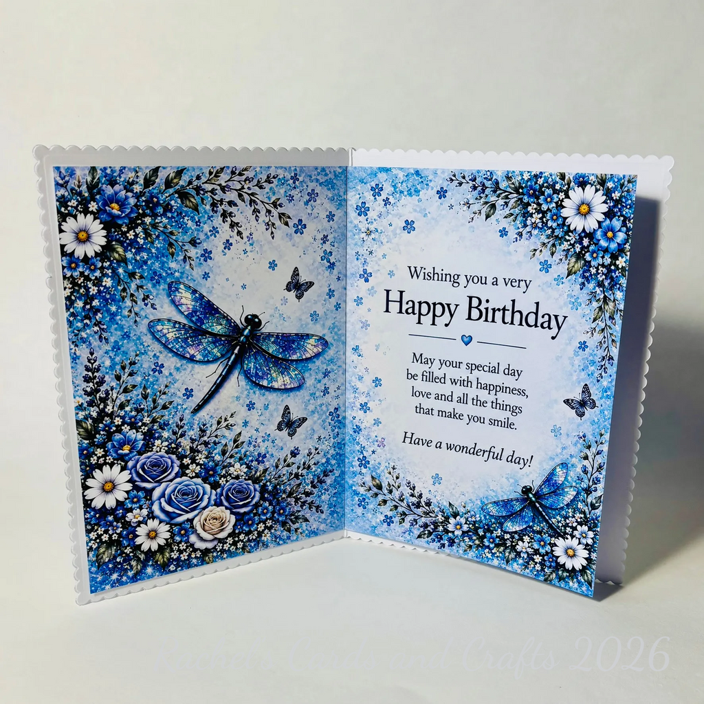 Dragonfly Birthday Card – Handmade Glitter & Holographic Birthday Card