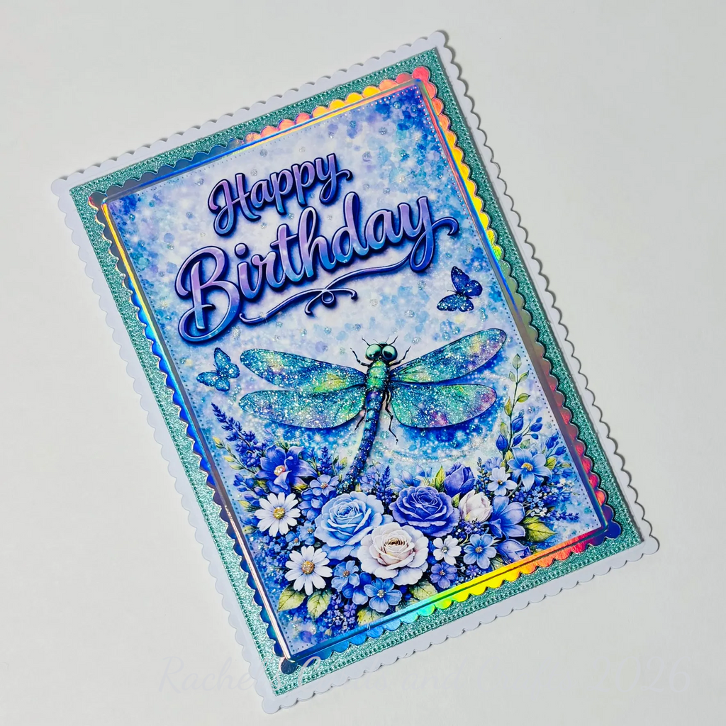 Dragonfly Birthday Card – Handmade Glitter & Holographic Birthday Card