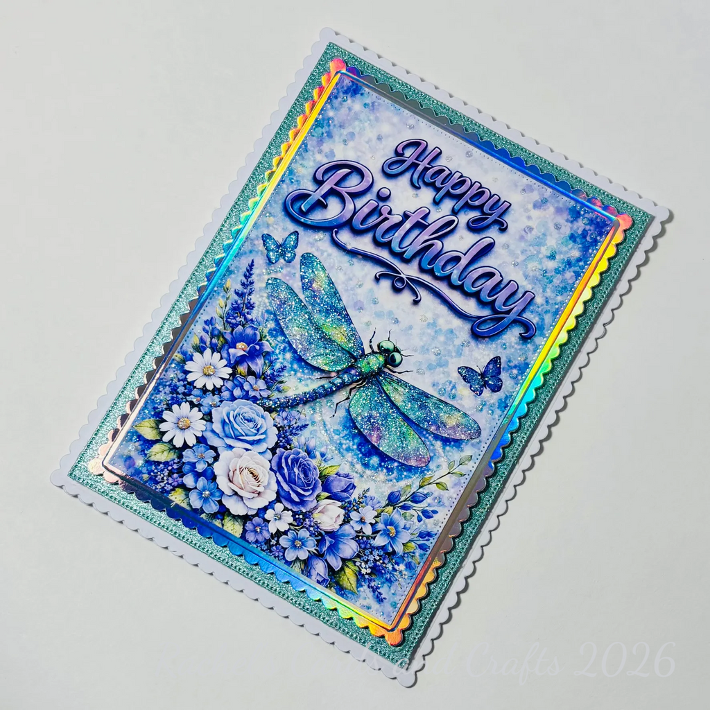 Dragonfly Birthday Card – Handmade Glitter & Holographic Birthday Card
