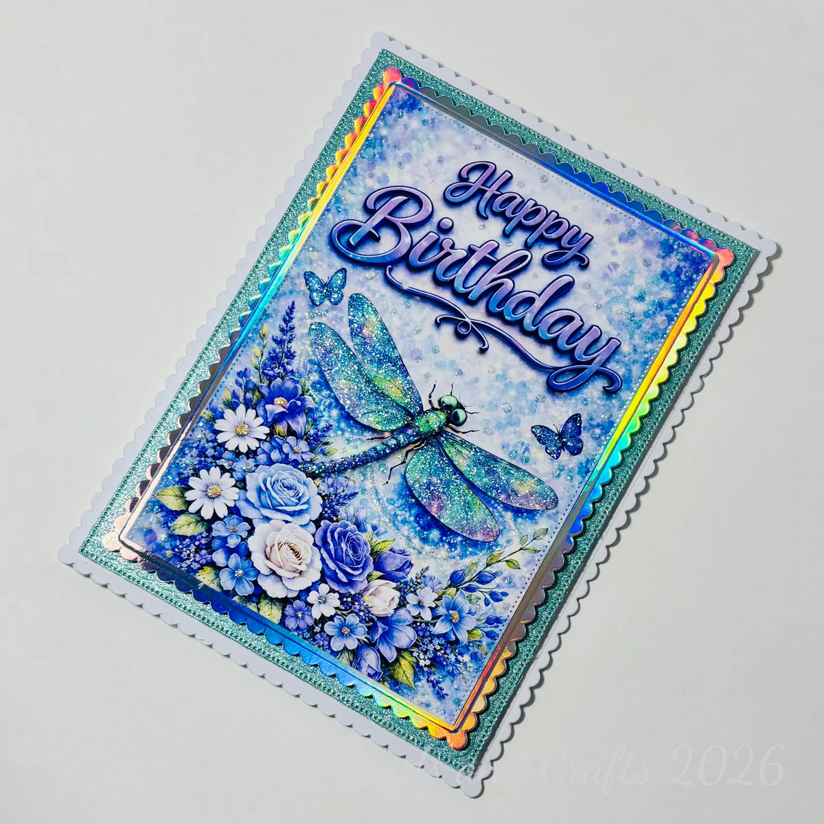 Dragonfly Birthday Card – Handmade Glitter & Holographic Birthday Card