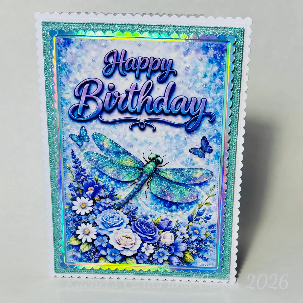 Dragonfly Birthday Card – Handmade Glitter & Holographic Birthday Card