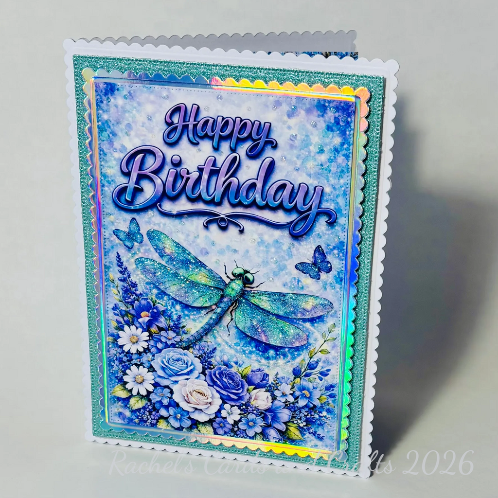 Dragonfly Birthday Card – Handmade Glitter & Holographic Birthday Card