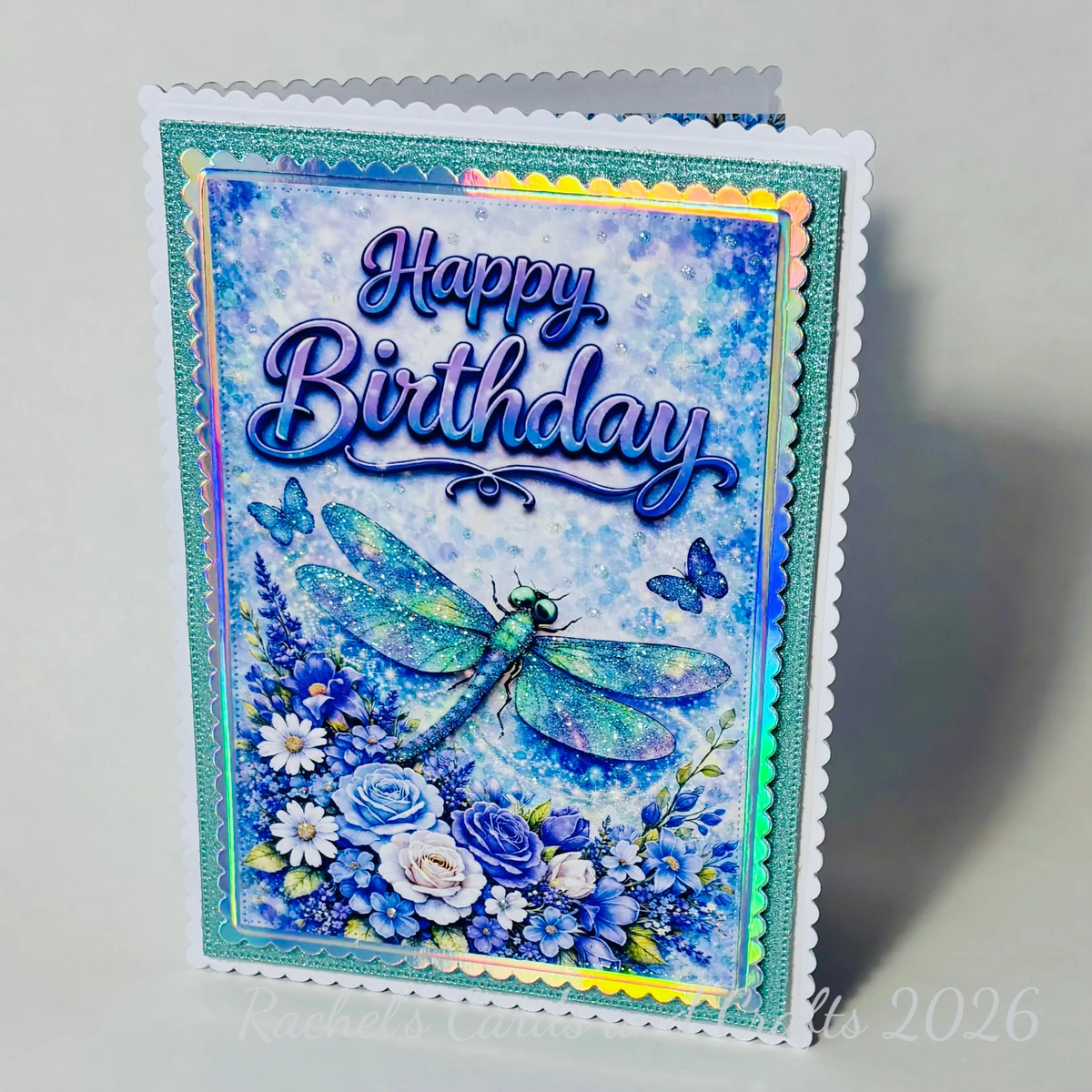 Dragonfly Birthday Card – Handmade Glitter & Holographic Birthday Card